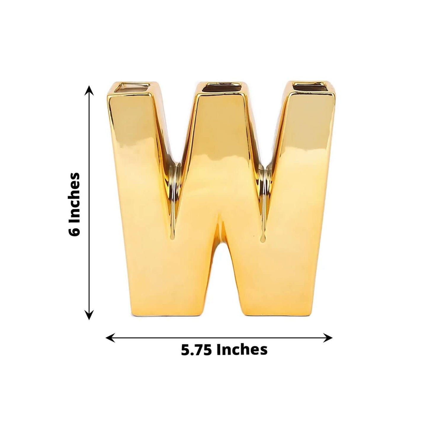 Shiny Ceramic Vase Letter "W" Gold Plated - Chic Bud Planter Pot for Events & Decor 6"