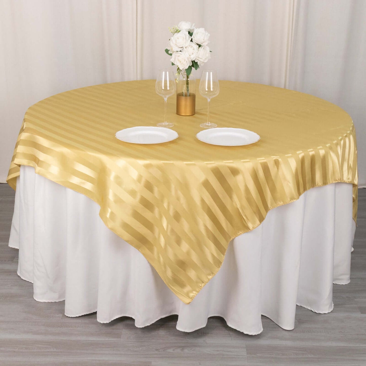 Satin 72"x72" Table Overlay Square Tablecloth Champagne - Stripe Table Topper
