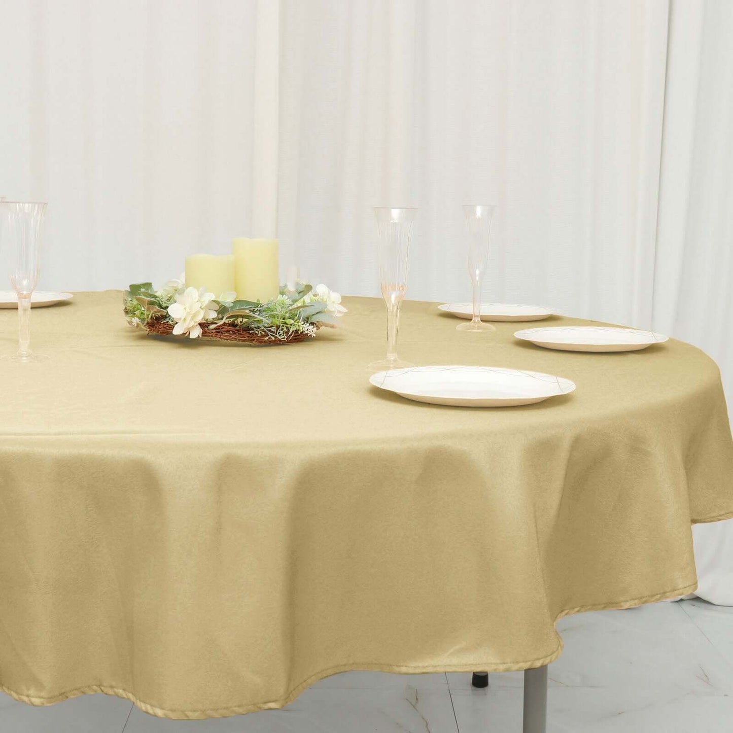 Polyester 70" Round Tablecloth Champagne - Durable & Wrinkle-Resistant Table Cover