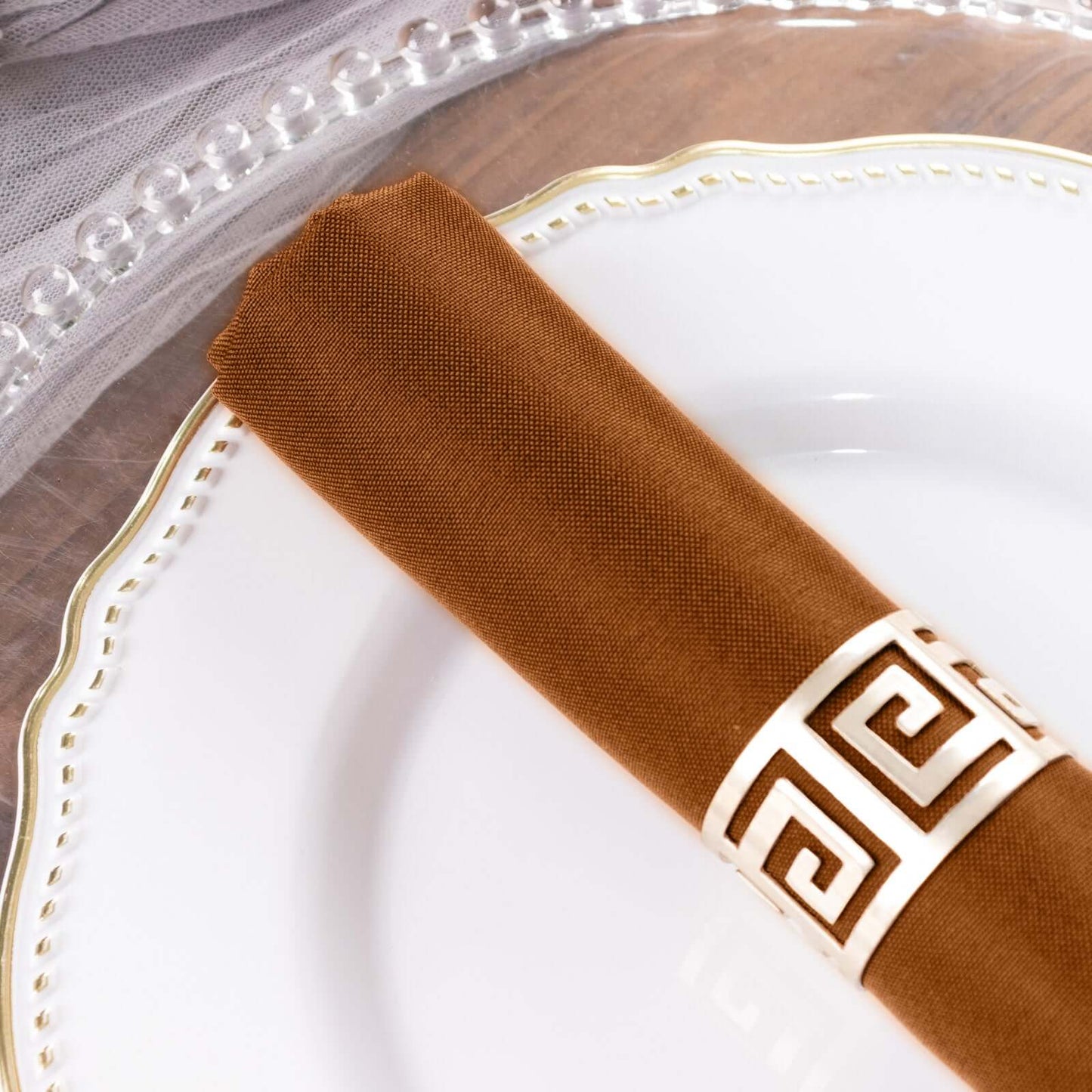 5 Pack Polyester 20"x20" Napkins Cinnamon Brown - Wrinkle Resistant & Easy Care Cloth Napkins