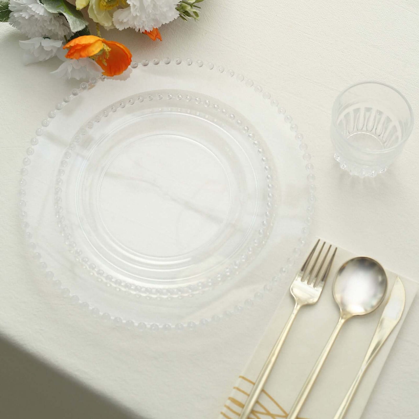 10-Pack Plastic 10" Round Dinner Plates in Clear with Beaded Rim - Disposable Party Plates for Banquets & Festive Occasions