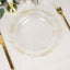 10-Pack Plastic 7" Round Dessert Plates in Clear with Gold Vintage Embossed Rim - Sturdy Disposable Scalloped Edge Salad Plates for Sophisticated Events & Celebrations