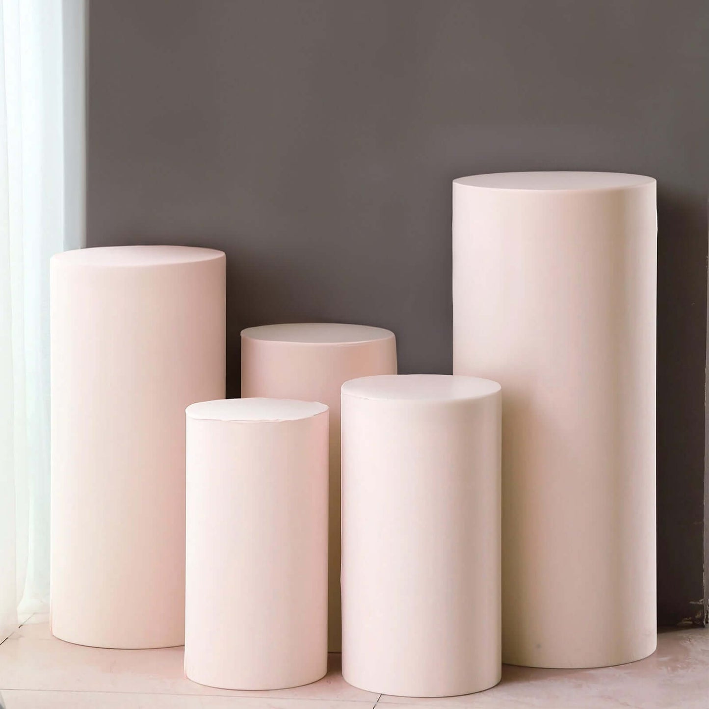 Set of 5 Blush Spandex Cylinder Pedestal Stand Covers, Stretchable Pillar Prop Covers - 160 GSM