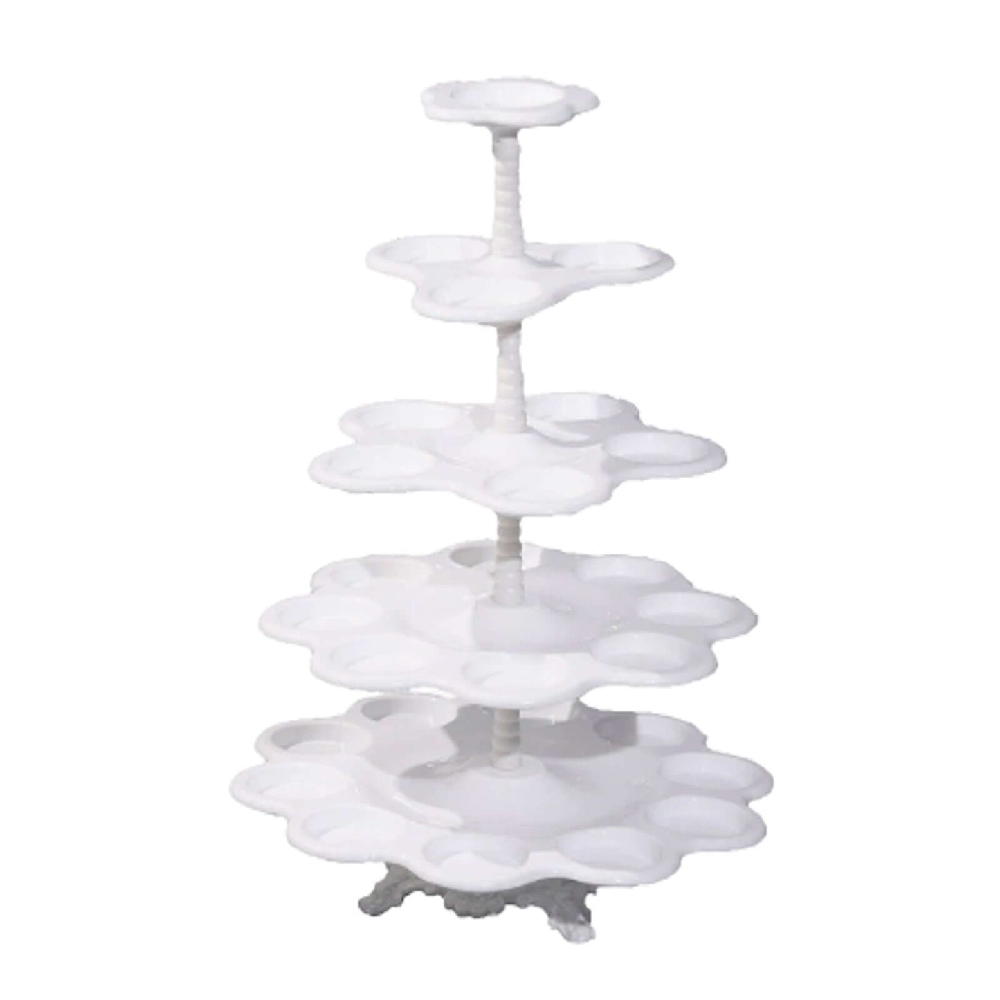 5-Tier Plastic Cupcake Holder Stand White - Dessert Tower with Scalloped Edge Design Versatile Display for Sweet Treats 18"