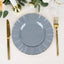 10-Pack Plastic 9" Round Dinner Plates in Dusty Blue Ruffled Rim with Gold Edging - Sturdy Disposable Dinnerware