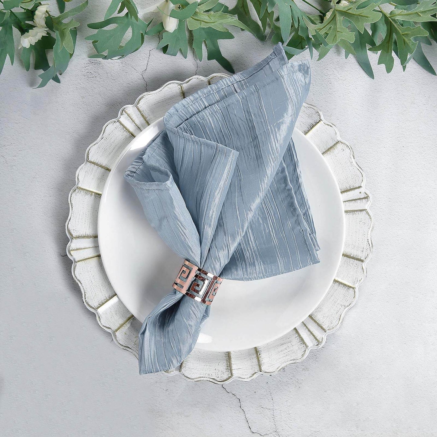 5 Pack Taffeta 20"x20" Napkins Dusty Blue - Accordion Crinkle Dinner Napkins