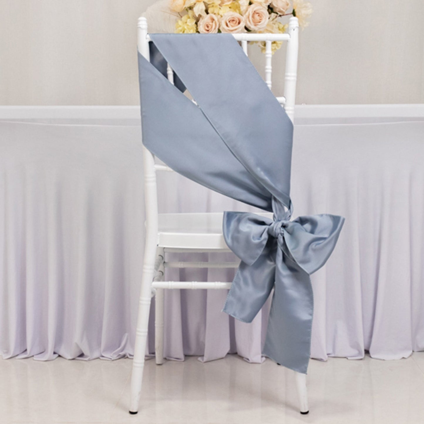 5 Pack Lamour Satin 6"x106" Chair Sashes Dusty Blue - Stylish Reusable Decorative Bows