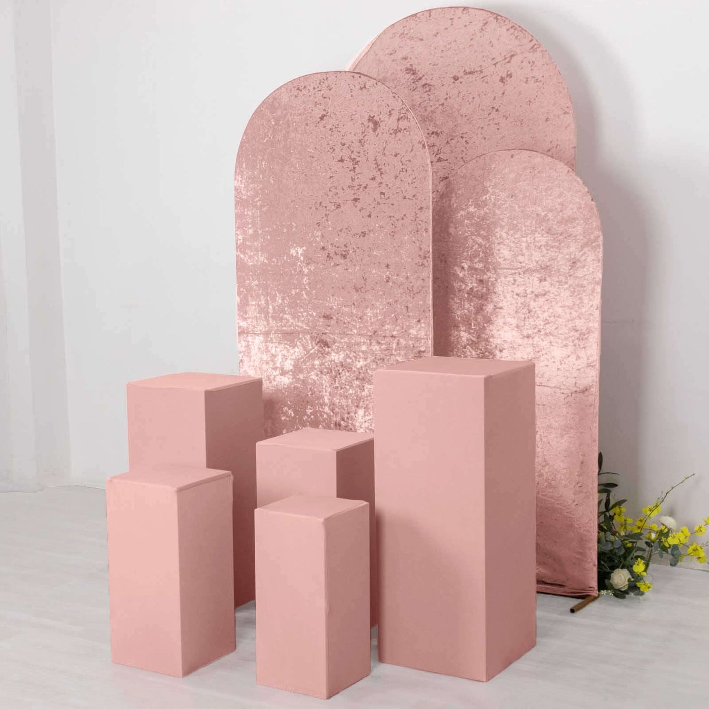 Set of 5 Dusty Rose Spandex Rectangle Pedestal Stand Covers, Stretchable Pillar Prop Covers - 160 GSM