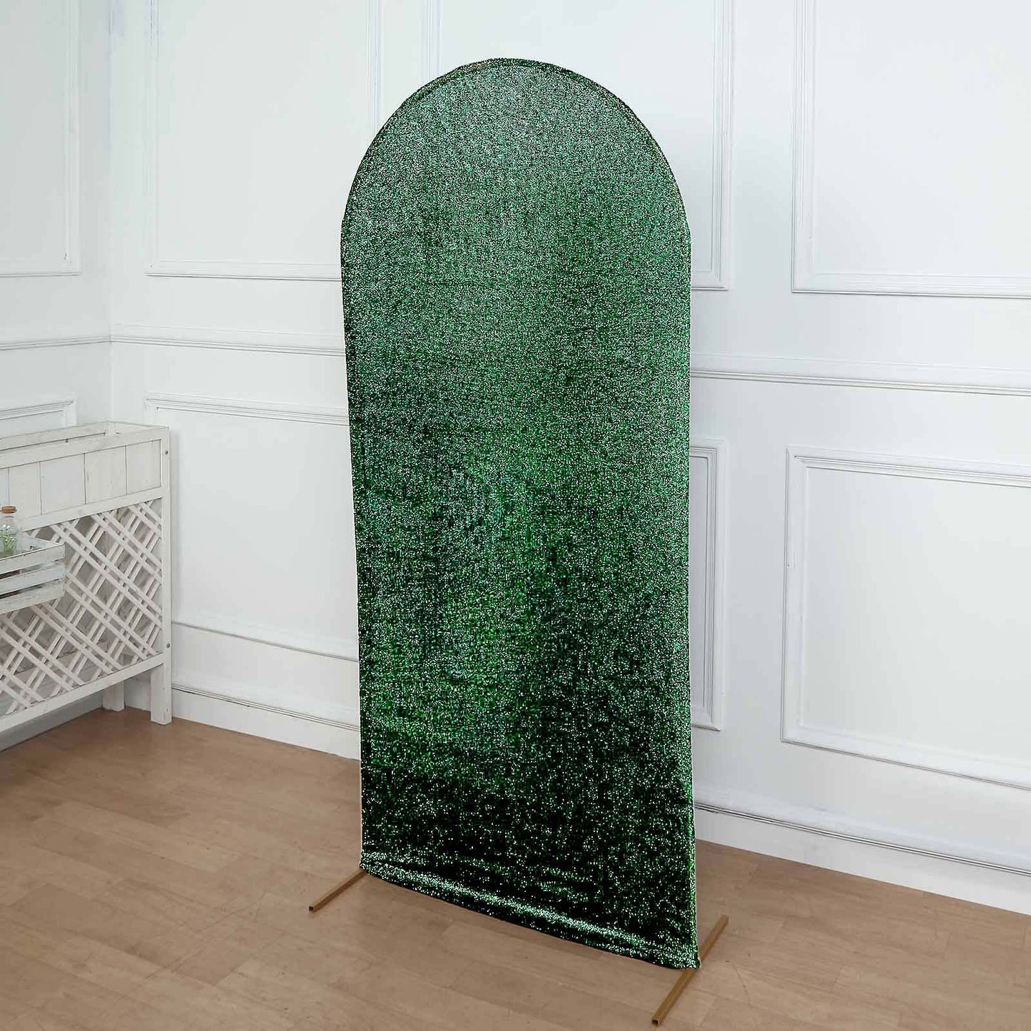 6ft Hunter Emerald Green Shimmer Tinsel Spandex Chiara Backdrop Stand Cover For Fitted Round Top Wedding Arch