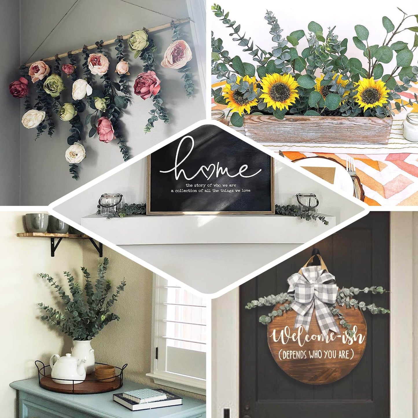 30 Stems 17" Frosted Green Artificial Eucalyptus Sprays, Faux Plants