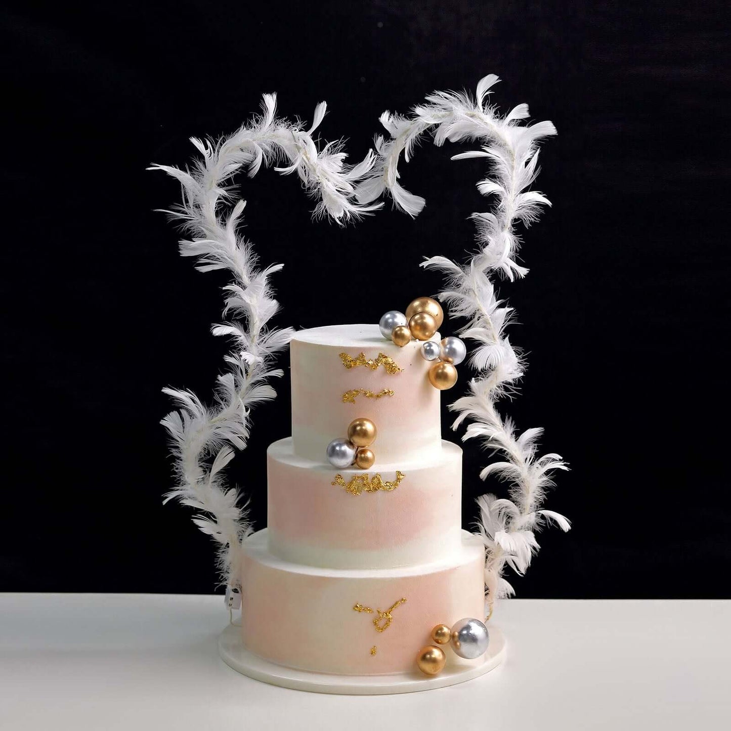 Ostrich Feather Cake Topper with LED Light Up Design - Real Feather Wedding Cake Decor 35"