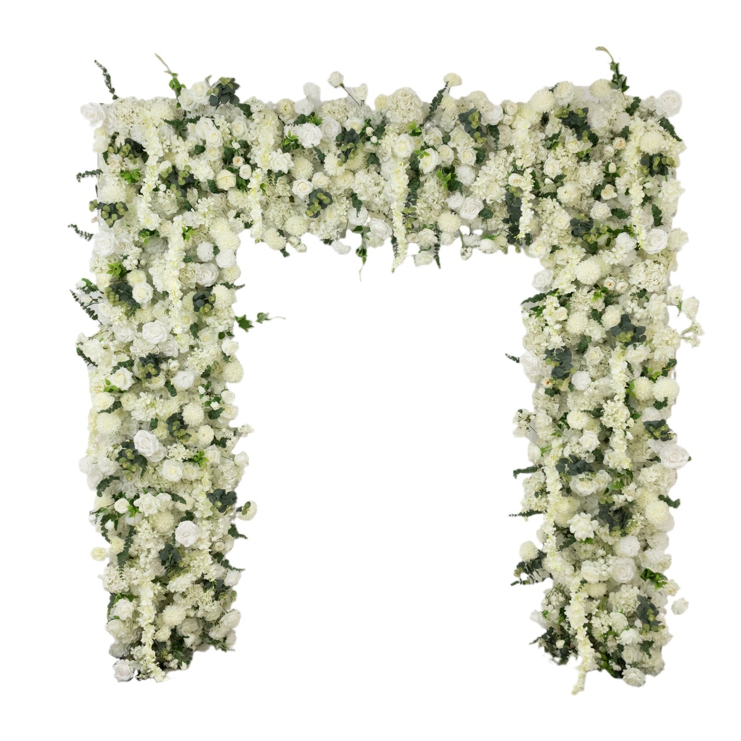 8ftx8ft Roll Up Flower Backdrop for Arch Stand, White with Fabric Backing - Artificial Silk Roses, Hydrangeas & Chrysanthemums for Weddings