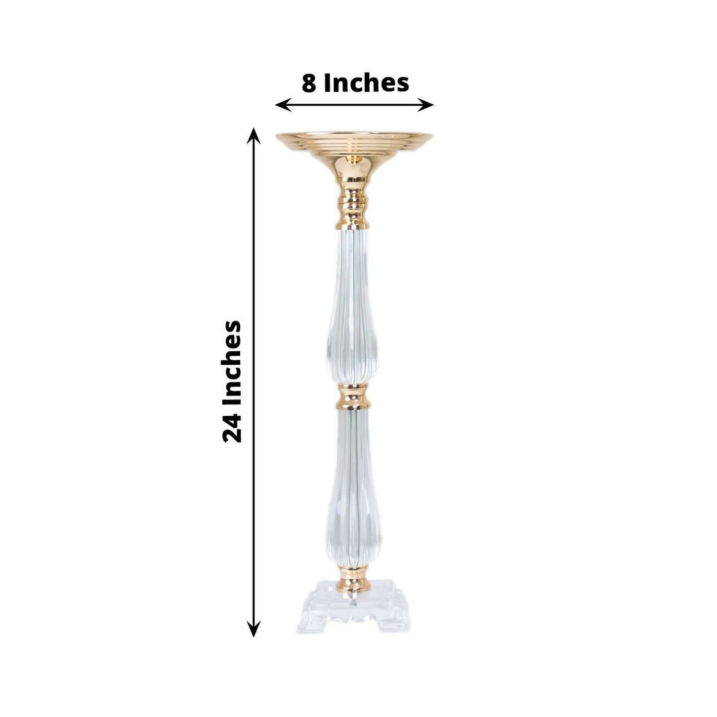 Acrylic Crystal Pillar Candle Stand Gold/Clear - Table Centerpiece and Wedding Flower Bowl Pedestal 24"