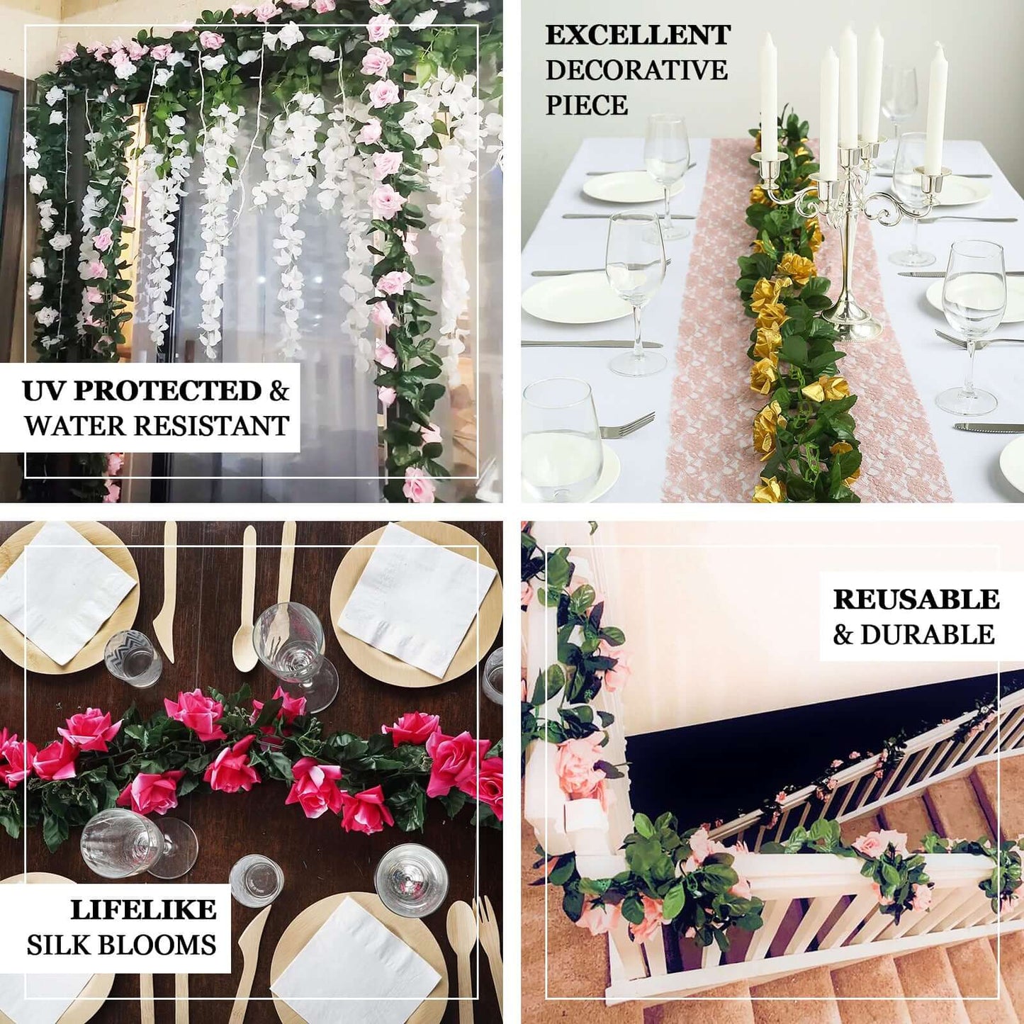 6ft Fuchsia Artificial Silk Rose Garland UV Protected Flower Chain