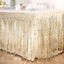 Metallic Foil Fringe Table Skirt Champagne with Self Adhesive Backing - Durable Tinsel Skirt for Parties 30"x9ft