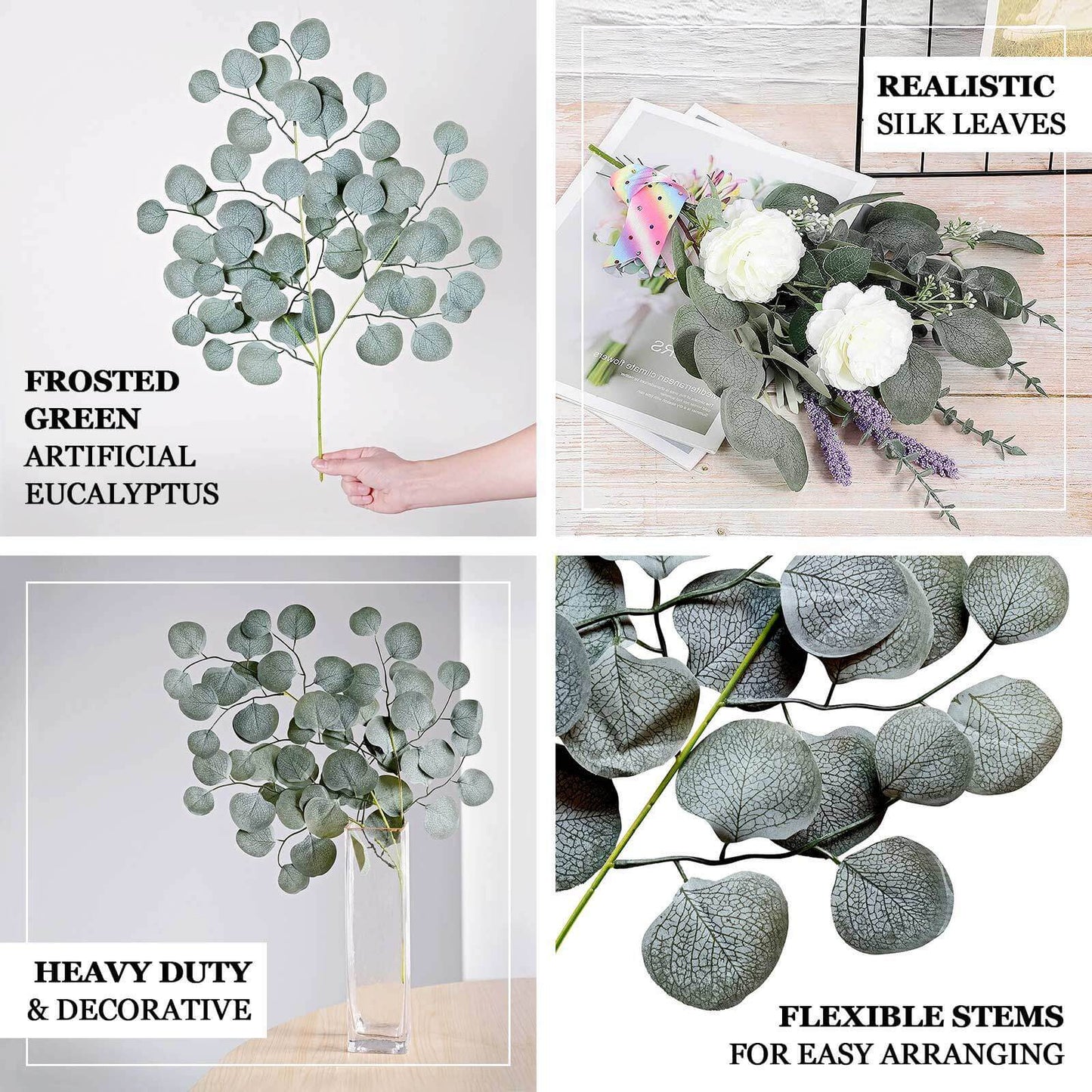 4 Pack 25" Frosted Green Artificial Silk Eucalyptus Leaf Branches