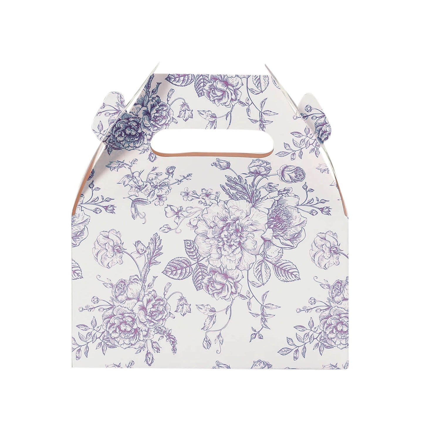25 Pack Candy Treat Tote Boxes in French Toile Pattern - Matte Lavender and White Party Favor Gable Boxes, Cardstock Paper - 6"x3.5"x7"