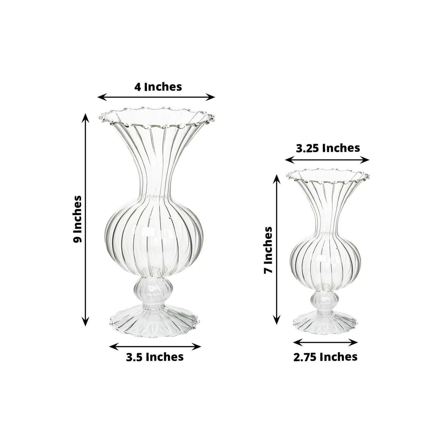 Set of 4 Glass Flower Vases Nordic Style with Petals Texture Clear - Transparent Bud Planters for Wedding Table Decor 7", 9"