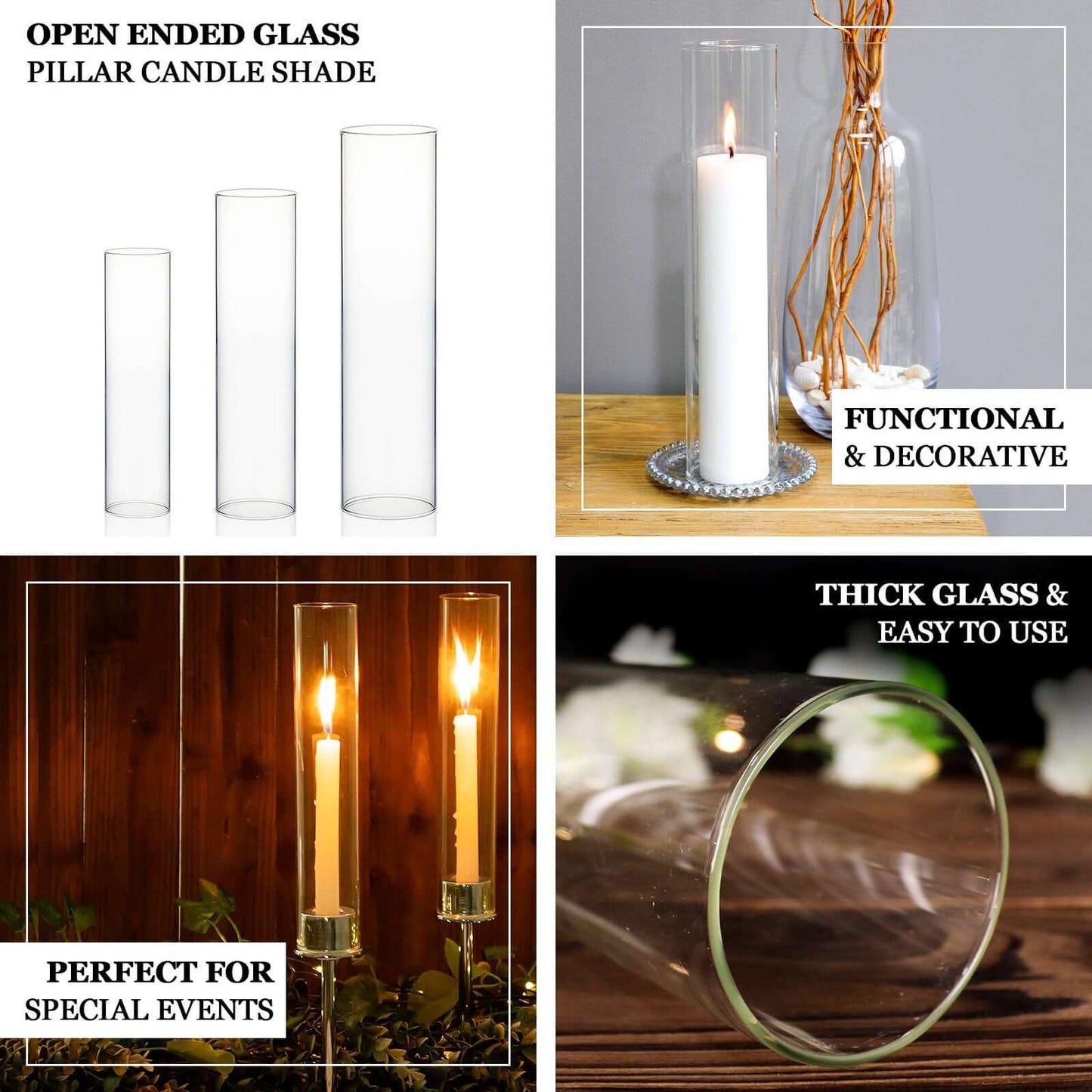 2-Pack Clear Glass Candelabra Shades Open End Hurricane Design - Stylish Table Centerpiece 14"