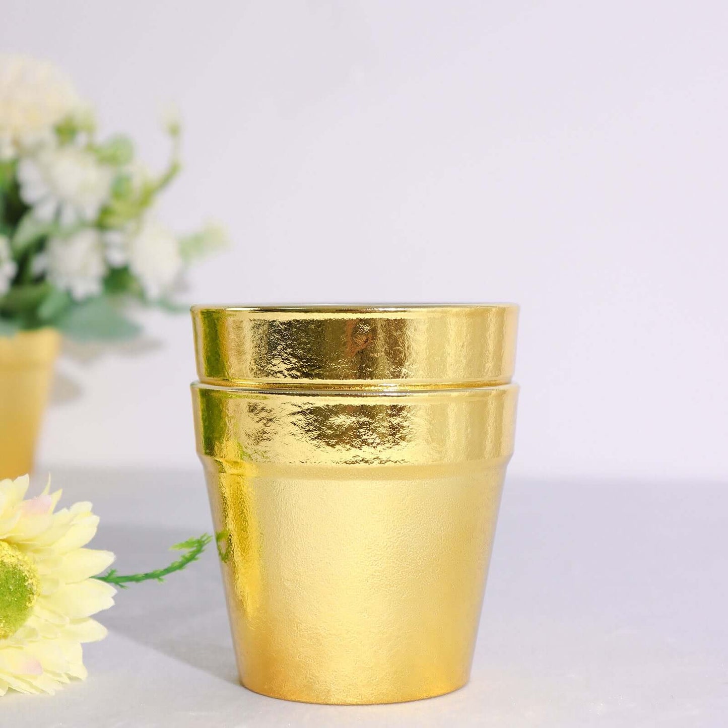 6 Pack 3" Gold Plastic Party Favor Bucket-Containers, Mini Succulent Nursery Planters, Flower Pot Crafts