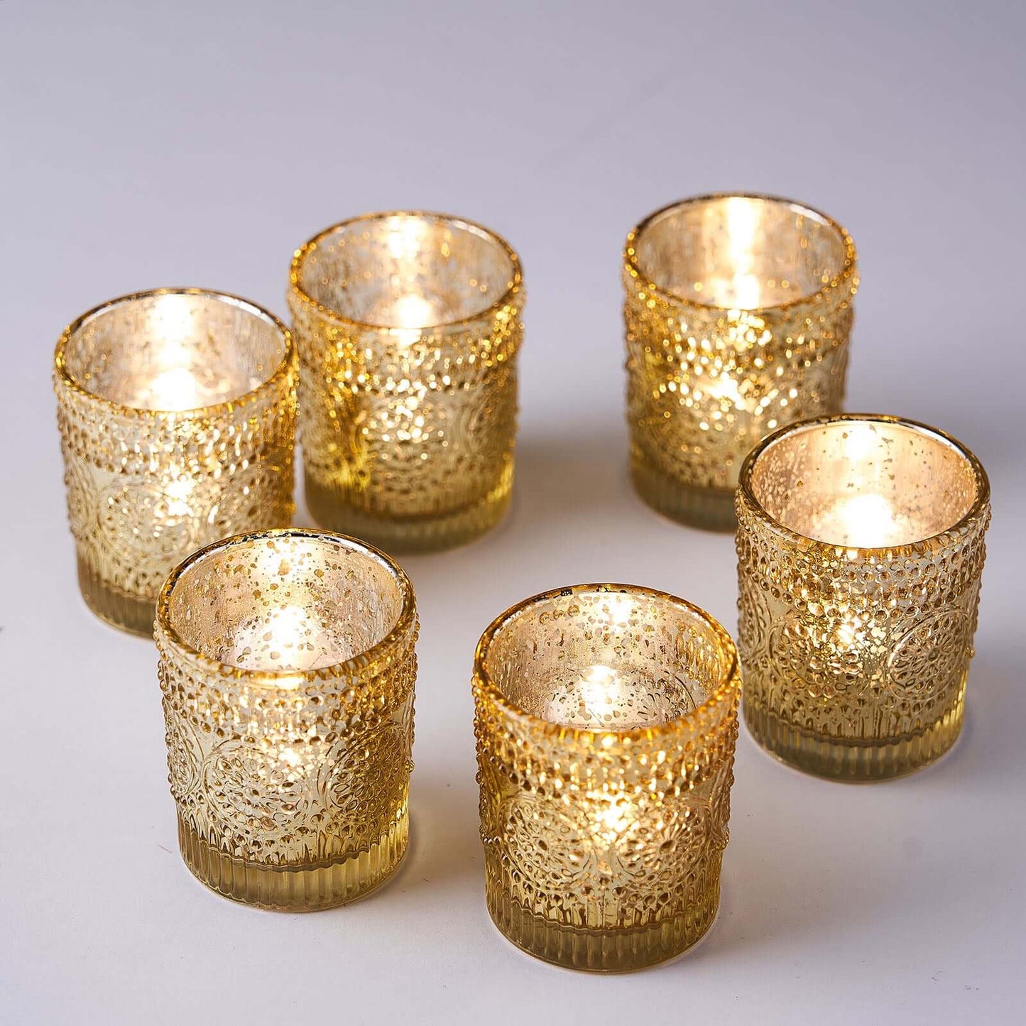 6-Pack Gold Glass Votive Tealight Holders - Stylish Primrose Design for Weddings & DÃ©cor