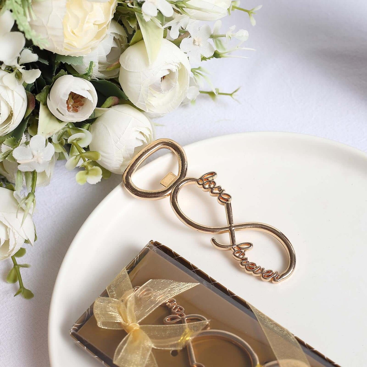 4" Gold Metal Infinity Sign "Love Forever" Bottle Opener Party Favors, Pre-Packed Wedding Souvenir Gift
