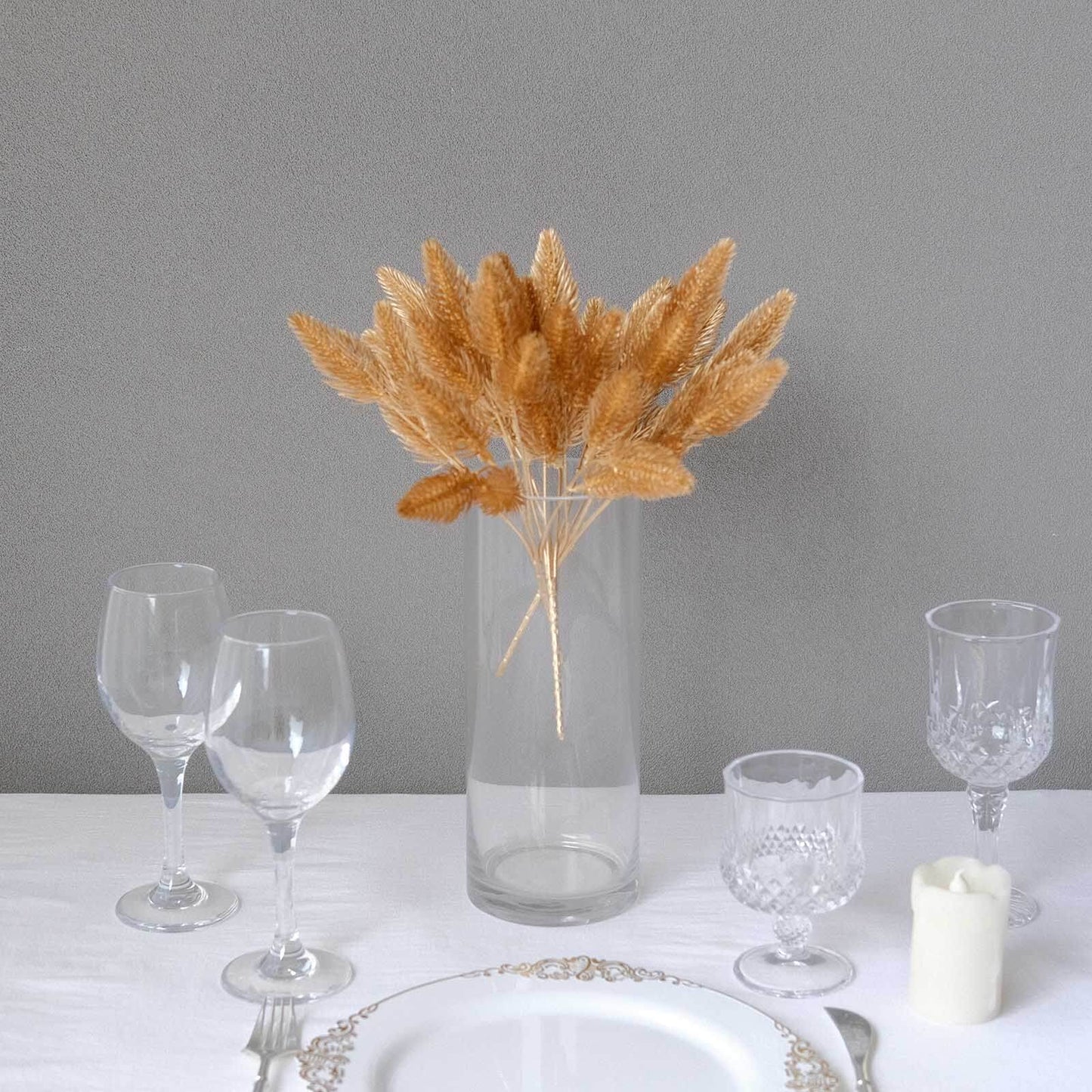 4-Pack Artificial Pine Branches Metallic Gold - Flexible Faux Pine Needle Sprigs Floral Sprays for DIY Garland Wreath Holidays & Home Decor 11"