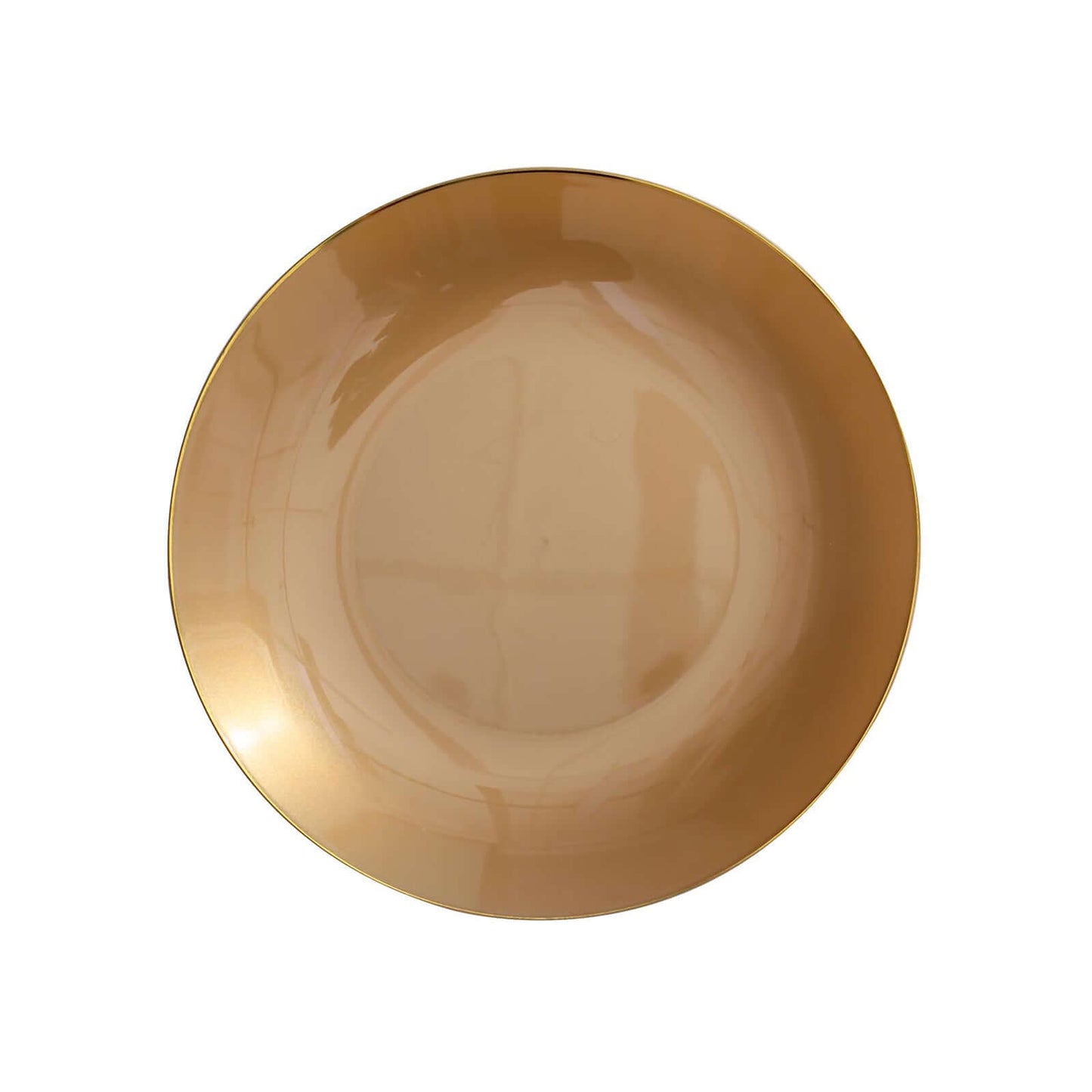 10-Pack Plastic 8" Round Dessert Plates in Gold with Gold Rim - Glossy Disposable Appetizer Salad Plates