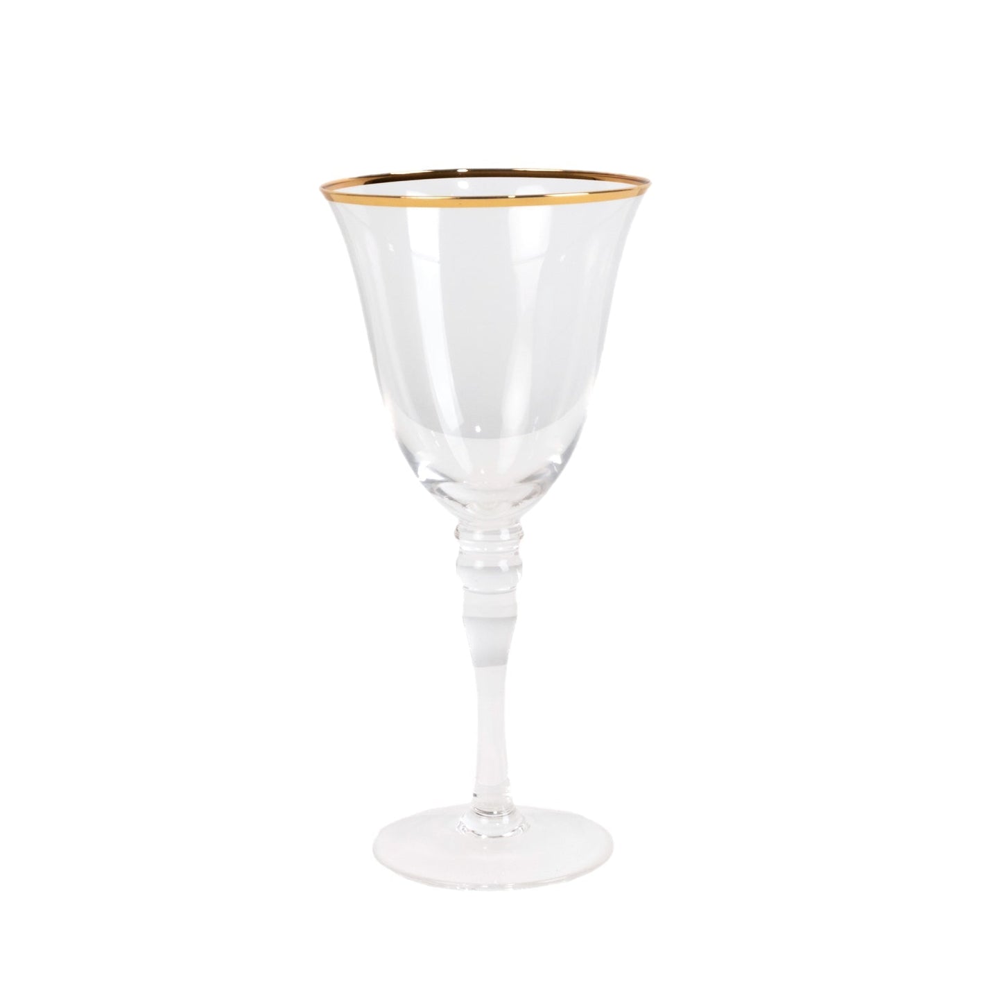 6-Pack Wine Goblet Glasses Clear Gold Rimmed Design with Long Beaded Stem - Handblown Vintage Crystal Glasses for Water & Drinks 9oz 8"