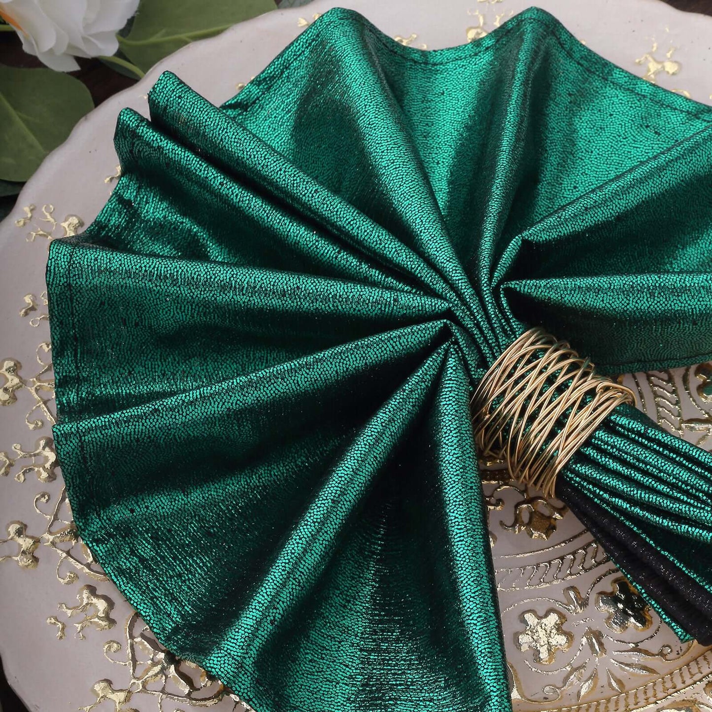 5 Pack Polyester 20"x20" Napkins Hunter Emerald Green Shimmer Sequin Dots - Luminous Cloth Napkins