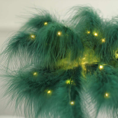Table Lamp Feather Design Hunter Emerald Green LED Battery Operated - Cordless Wedding Centerpiece 15"