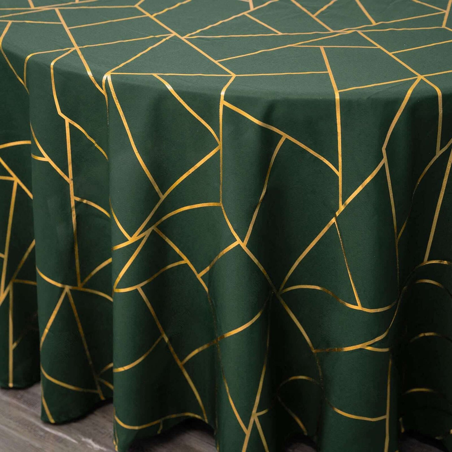 Polyester 120" Round Tablecloth Hunter Emerald Green with Gold Foil Geometric Pattern Wrinkle-Resistant Seamless Table Cover