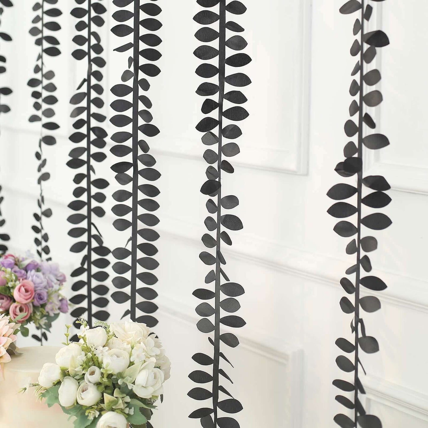 Taffeta Ribbon Sash with 4" Leaf Petal Design Black 50ft - Sophisticated Artificial Fabric Garland for Events