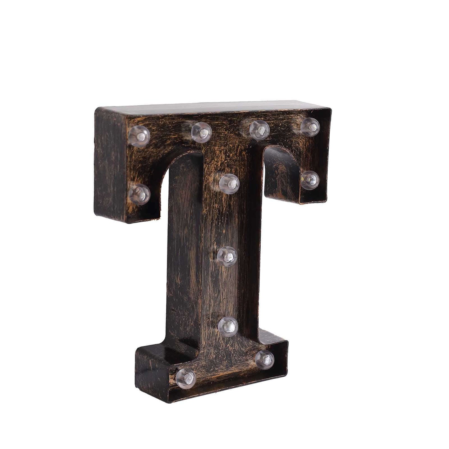 LED Marquee Letter "T" Industrial Style Antique Black - Light-Up Alphabet Sign for Weddings & Displays 9"