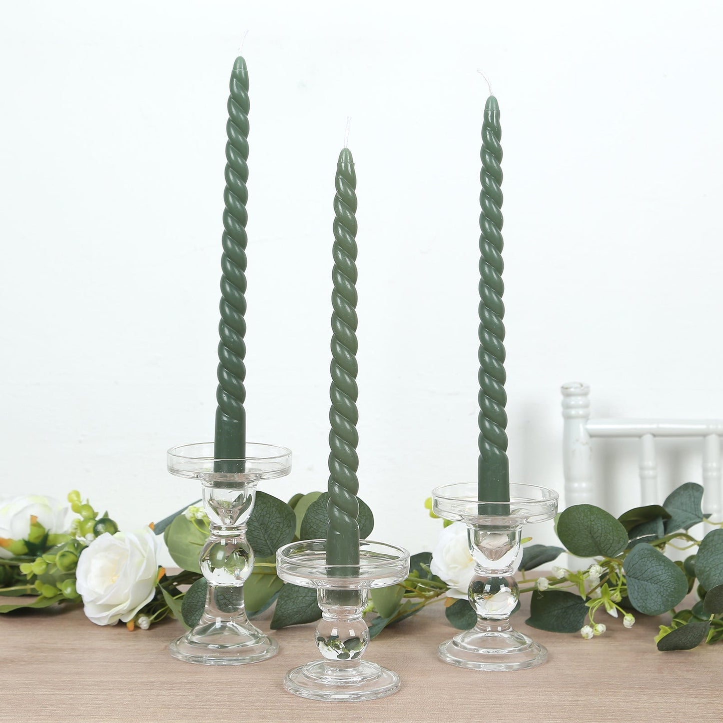 12 Pack 11" Dusty Sage Green Premium Unscented Spiral Wax Taper Candles, Long Burn Wick Dinner Candle Sticks