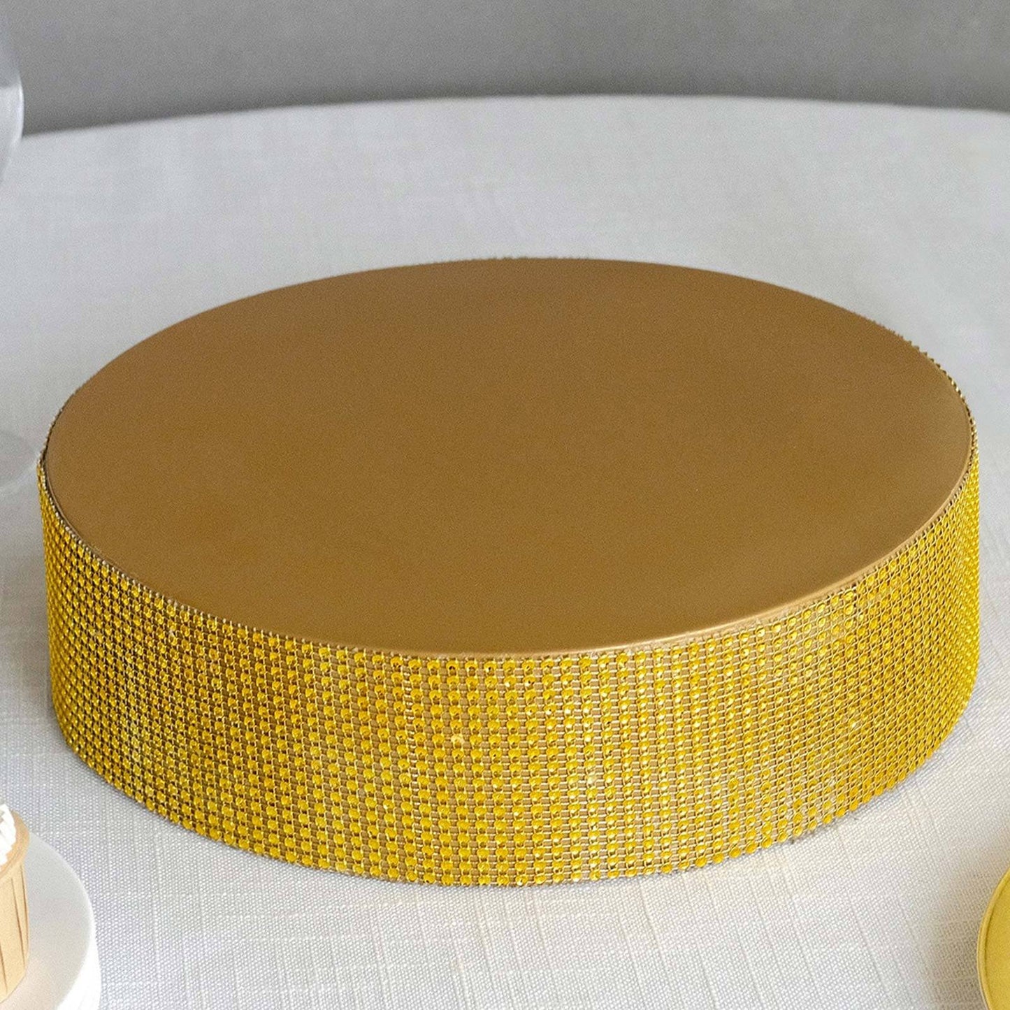 Metal Pedestal Cake Stand Round Design with Rhinestones Gold - Cupcake Holder and Dessert Table Centerpiece 12"