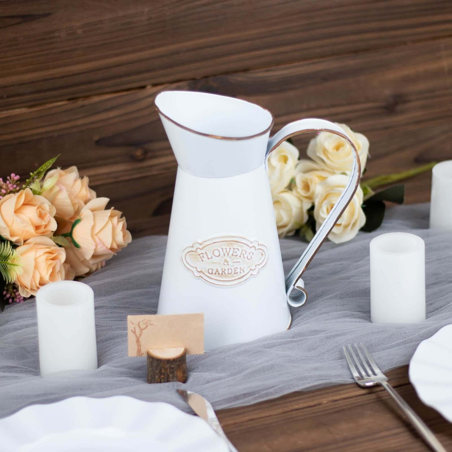 Metal Garden Water Pitcher Rustic Milk Jug Design - Shabby Chic Decorative Flower Vase 9"