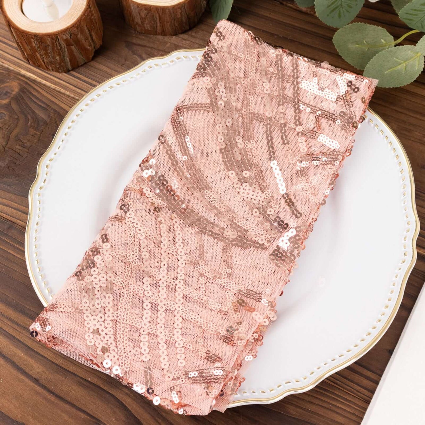 Sequin Mesh 20"x20" Napkin Blush - Wave Embroidered Reusable Napkin
