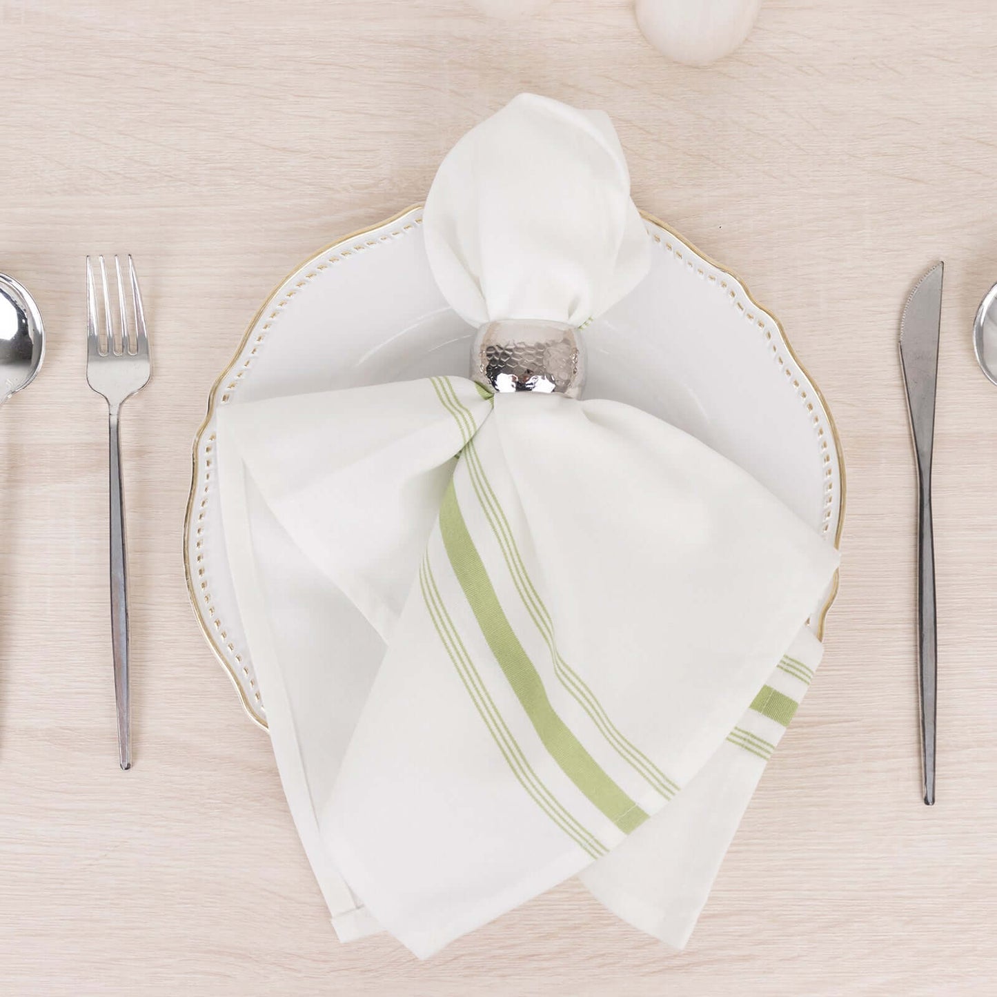 10 Pack Premium Spun Polyester 18"x22" Napkins White/Sage Green Bistro Style - Highly Absorbent Cotton-Like Feel Cloth Napkins