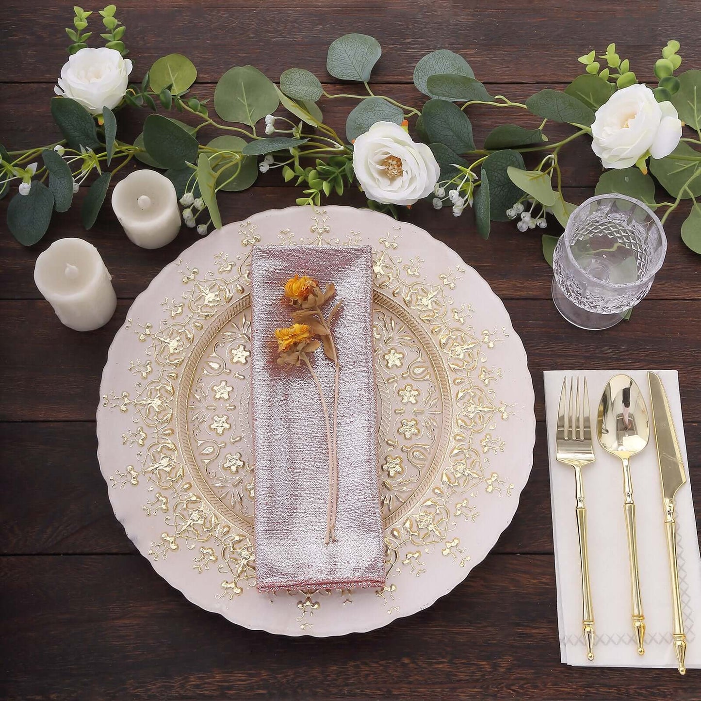 5 Pack Polyester 20"x20" Napkins Rose Gold Shimmer Sequin Dots - Luminous Cloth Napkins