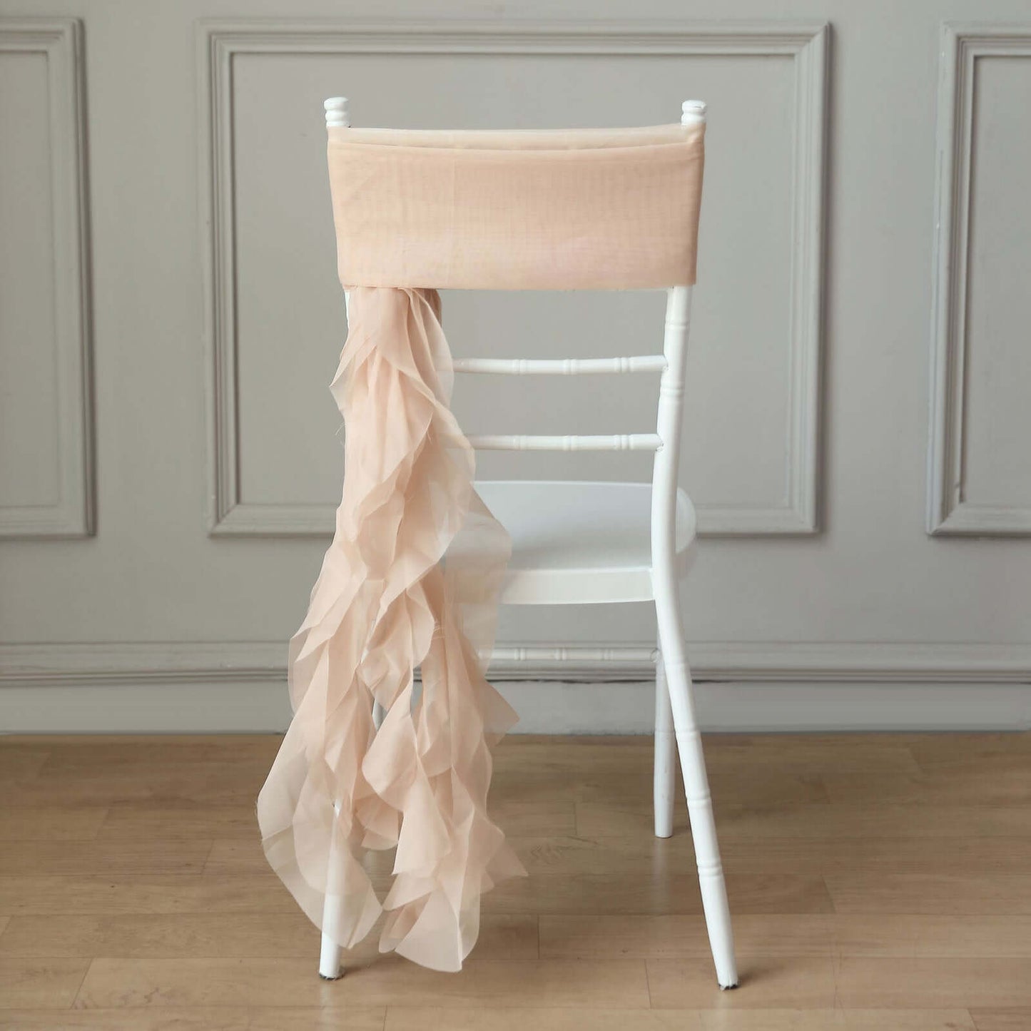 Chiffon Chair Sash with Curly Design Nude - Stylish Chair Decorations