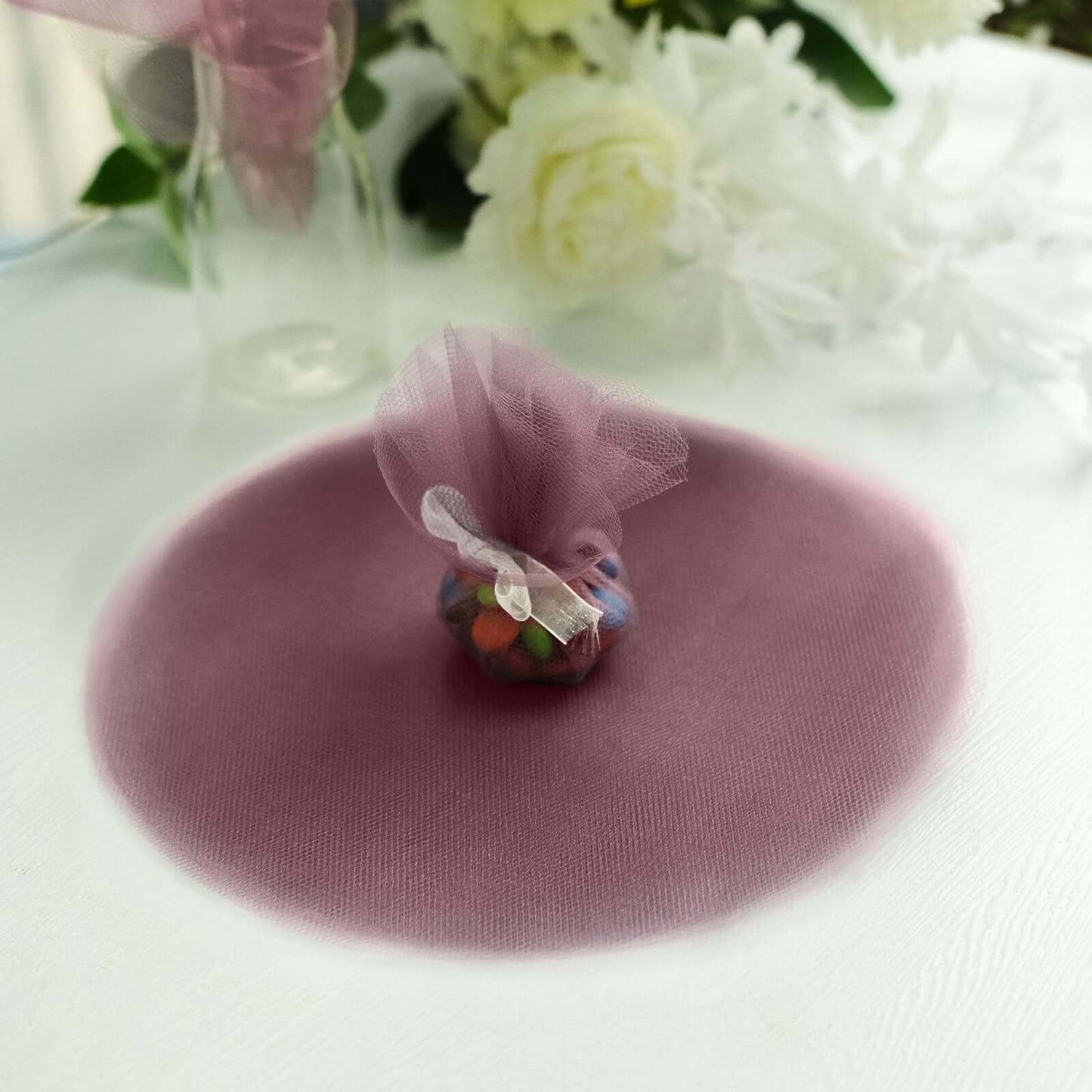 25 Pack 9" Violet Amethyst Sheer Nylon Tulle Circles Favor Wrap Craft Fabric, DIY Candy Favor Wraps