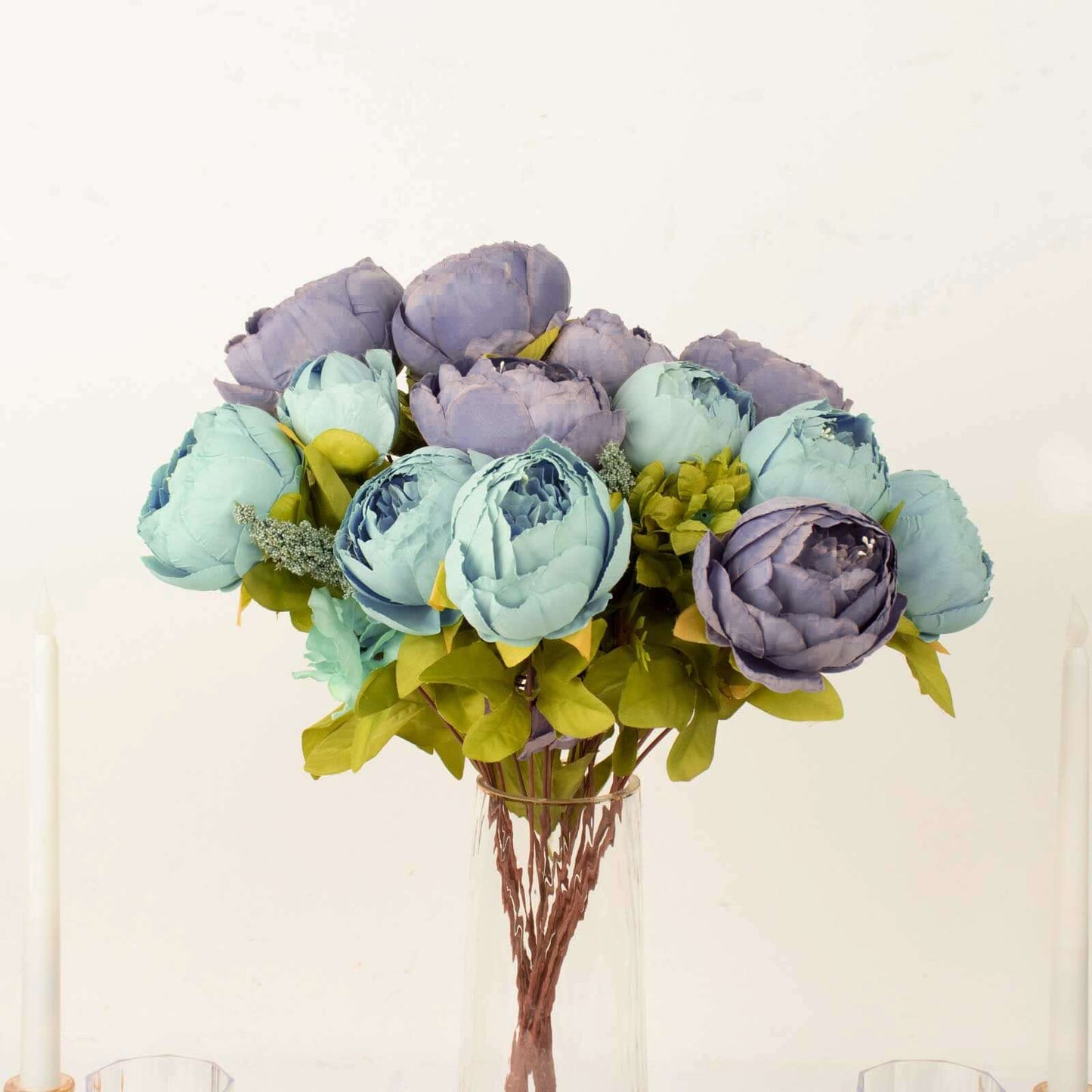 2 Pack 19" Dusty Blue Artificial Peony Flower Wedding Bouquets, Faux Silk Flower Arrangements