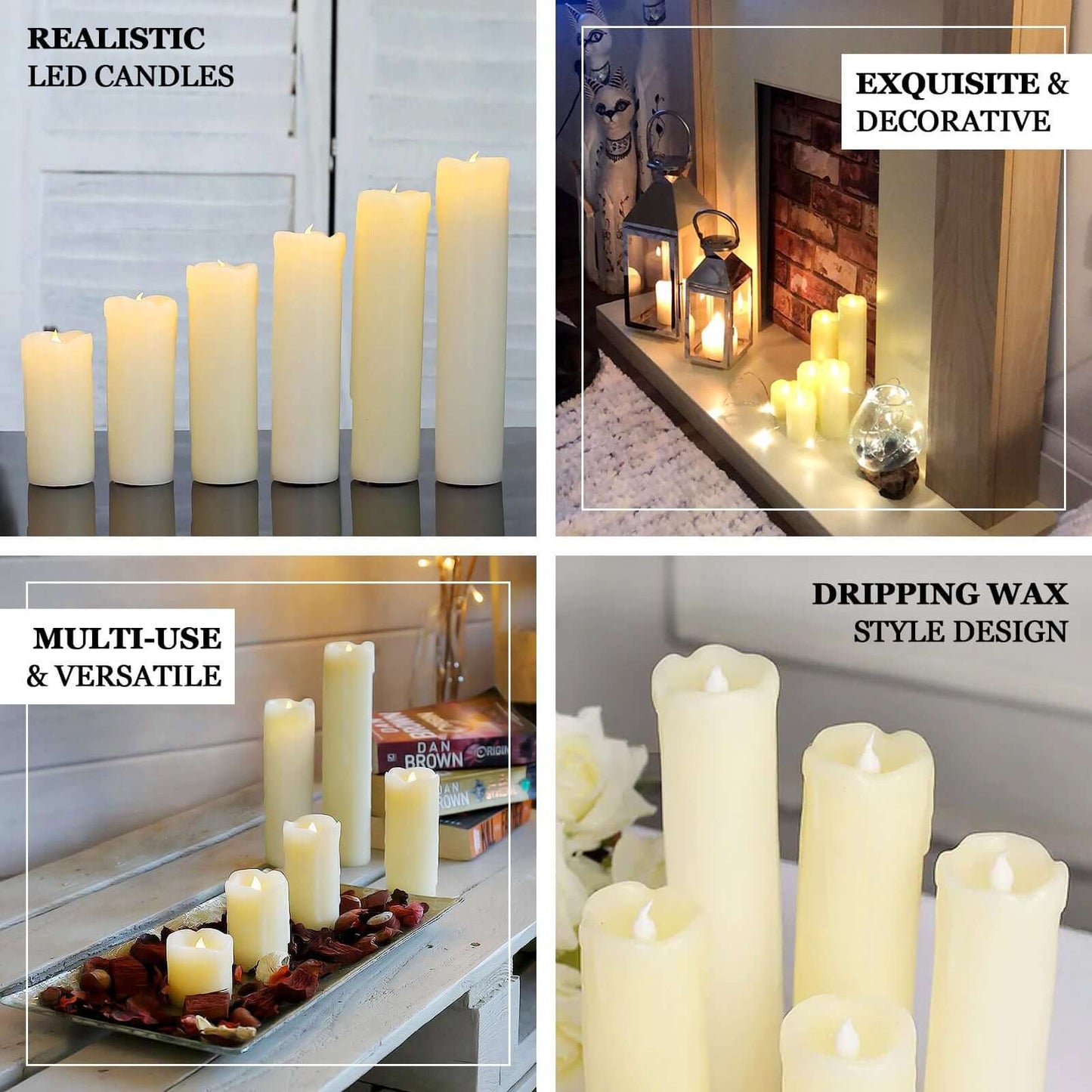Set of 6 LED Flameless Luminaria Candles Drip Wax Ivory - Battery Operated Pillar Lighting