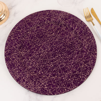 6-Pack Acrylic Round Charger Plates 13" in Purple with Gold Glitter Abstract Lines Pattern, Decorative Dinner Party Charger Tableware