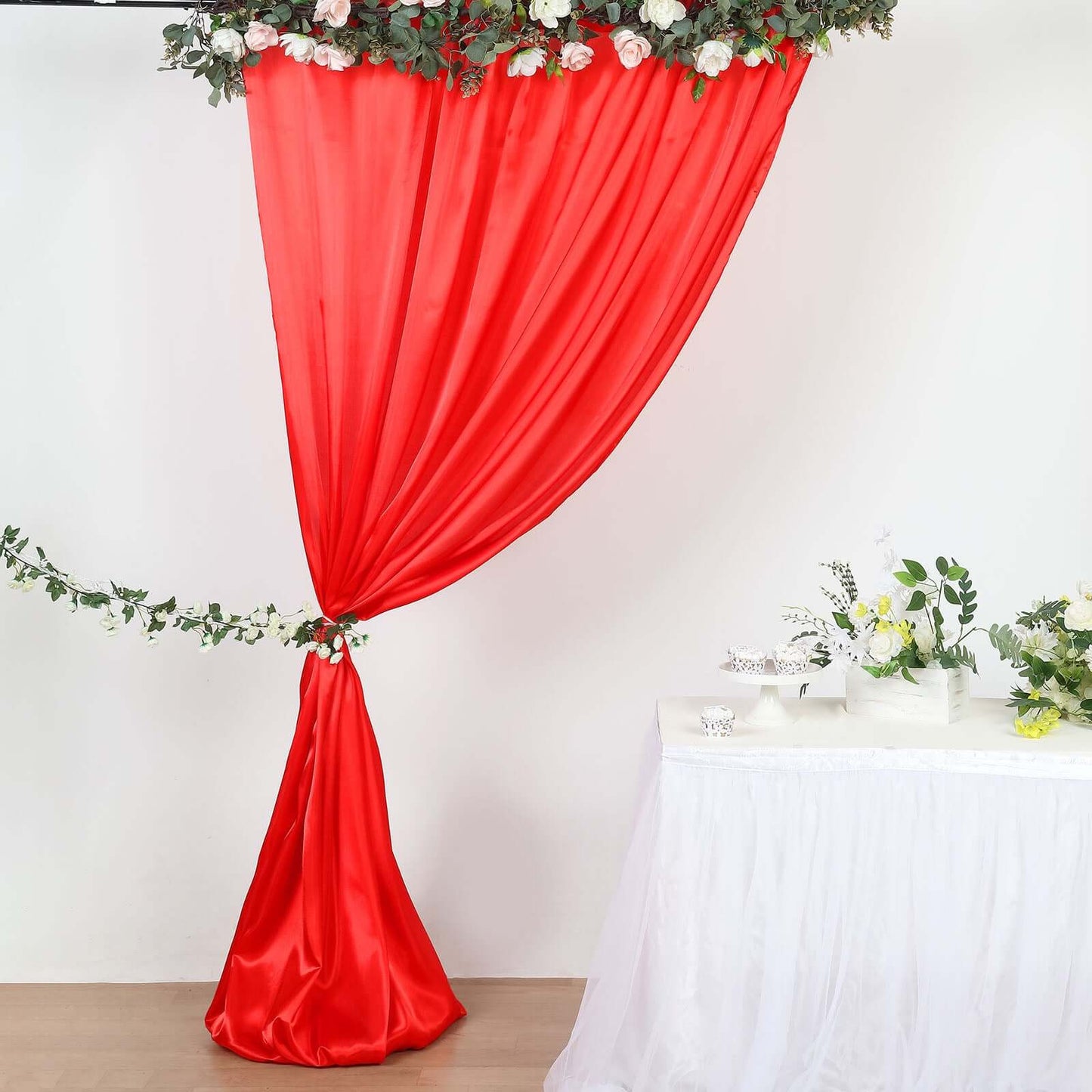 8ftx10ft Red Satin Event Curtain Drapes, Backdrop Event Panel