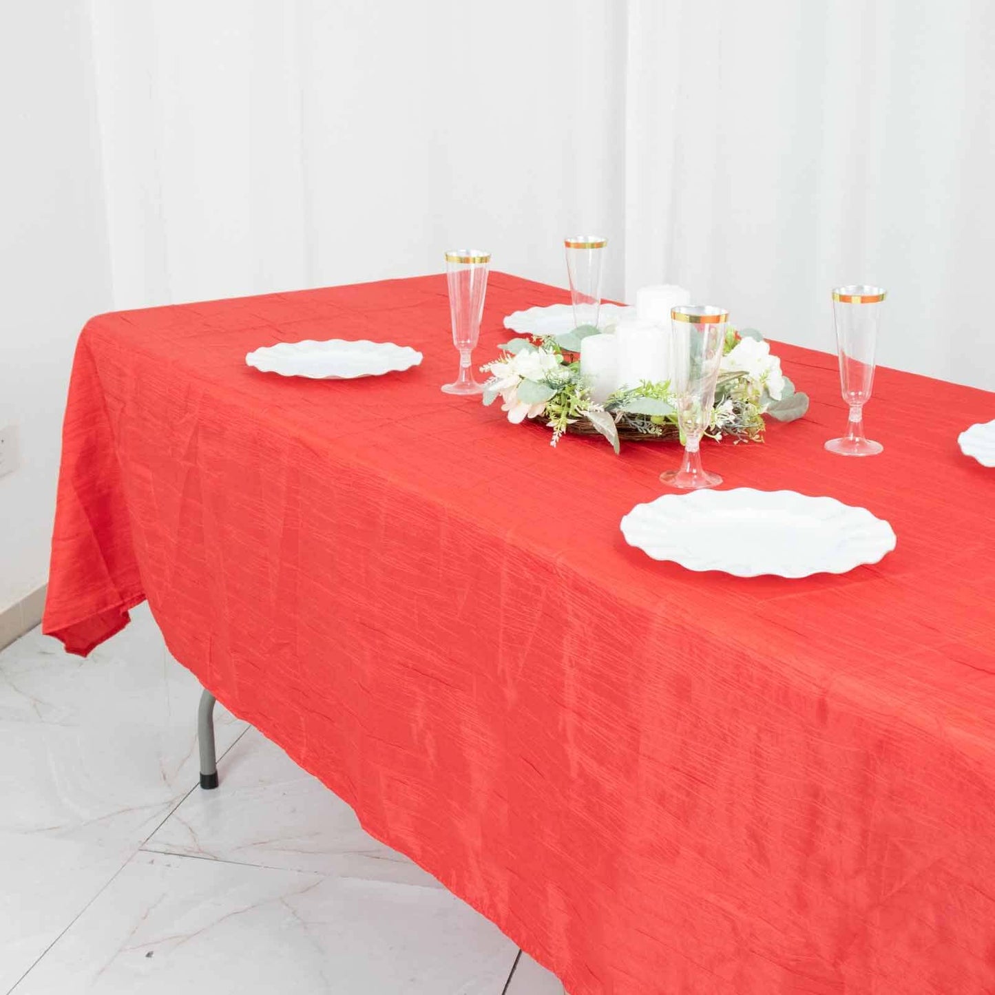 Taffeta 60"x102" Rectangle Tablecloth Red - Accordion Crinkle Table Cover