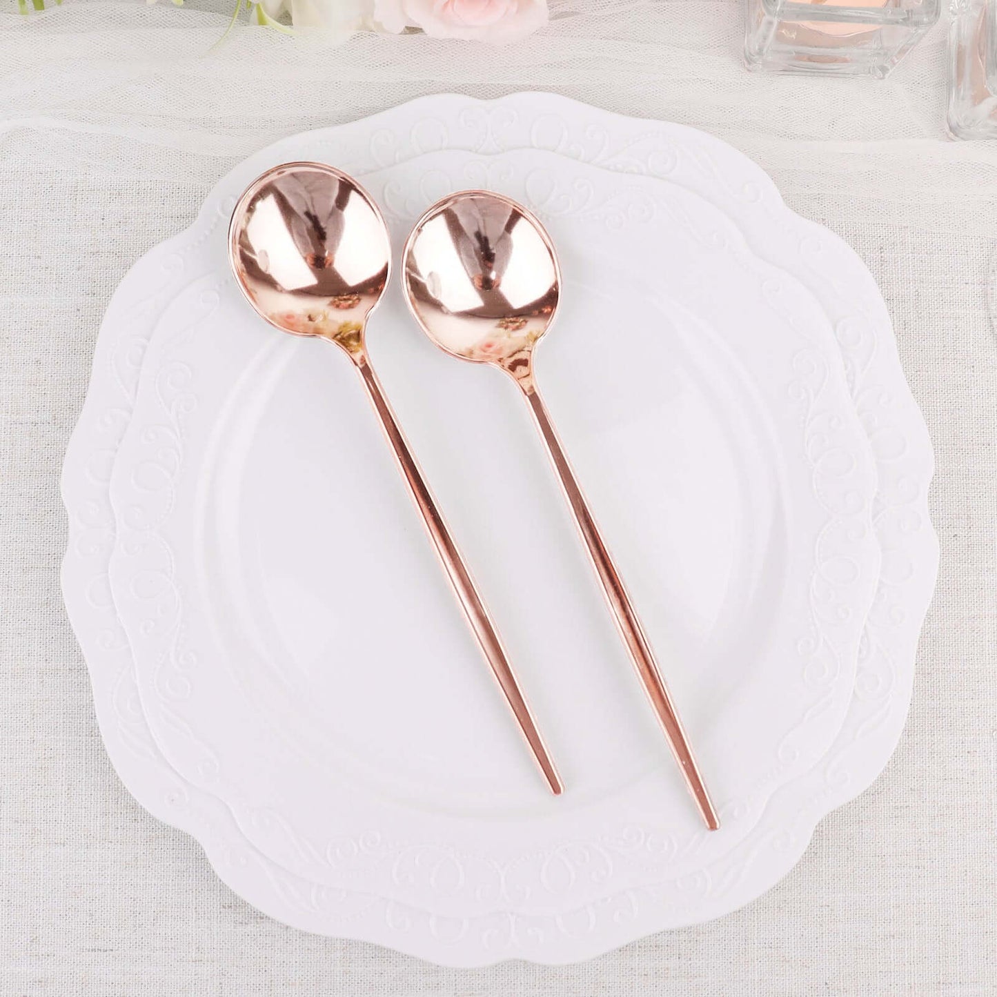 24-Pack Plastic Spoons Glossy Rose Gold - Premium Heavy Duty Disposable Silverware 8"
