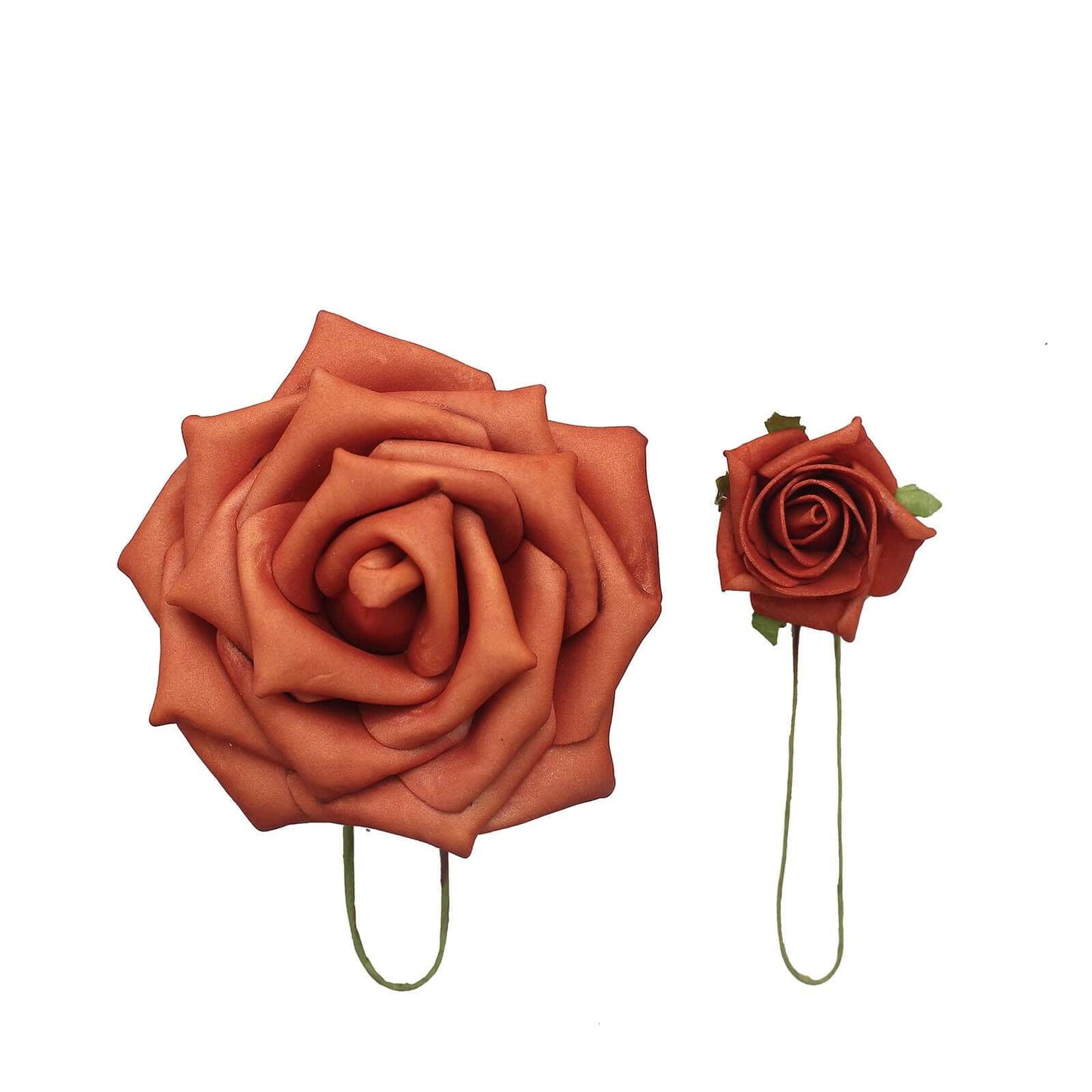 24 Roses 2" Terracotta (Rust) Artificial Foam Flowers With Stem Wire and Leaves