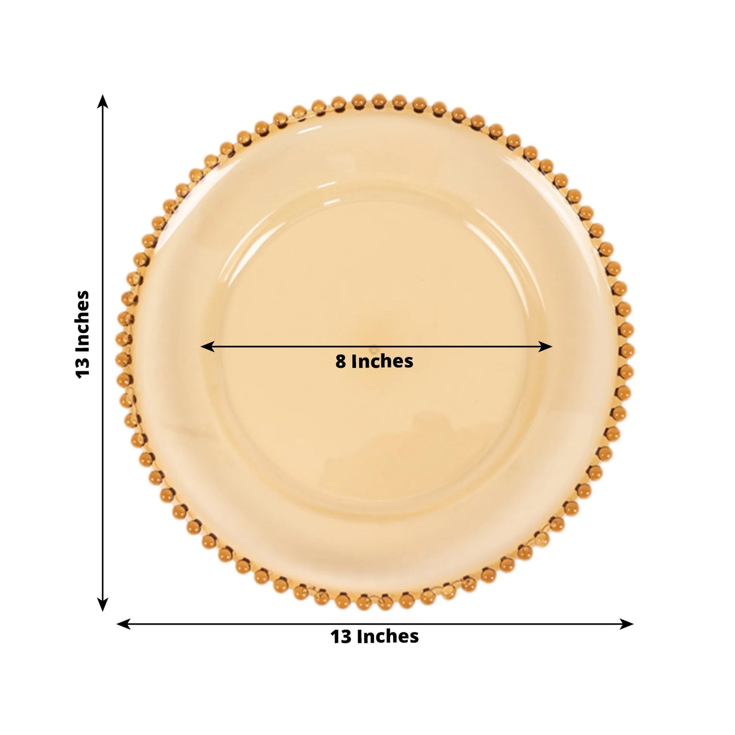6-Pack Acrylic Round Charger Plates 13" in Amber Gold with Beaded Rim, Decorative Dinner Party Charger Tableware